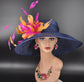 Sinamay Kentucky Derby Hat: Navy, Fuchsia, Orange Feather Flower