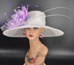 Wide Brim Sinamay Derby Hat: White Feather Flower, Ostrich Quills