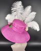 Fuchsia Pink Sinamay Derby Hat: Wide Brim Wedding Church Hat