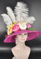 Fuchsia Pink Sinamay Derby Hat: Wide Brim Wedding Church Hat