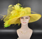 Yellow Sinamay Kentucky Derby Hat: Wide Brim Feathered Church Hat