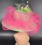 Wide Brim Sinamay Kentucky Derby Hat: Green, Hot Pink Floral Tea Party Hat