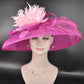 Fuchsia Pink Sinamay Kentucky Derby Hat: Feather Flower Wide Brim