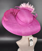 Fuchsia Pink Sinamay Kentucky Derby Hat: Feather Flower Wide Brim