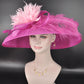 Fuchsia Pink Sinamay Kentucky Derby Hat: Feather Flower Wide Brim