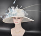 White  Powder Blue Wide Brim Kentucky Derby Hat, Ascot Hat for Wedding & Tea Party, Garden Party Hat, Mother of the Bride,Church