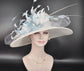 Wide Brim Sinamay Kentucky Derby Hat: White & Powder Blue
