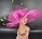 Fuchsia Pink Sinamay Kentucky Derby Hat: Wide Brim Wedding Church Hat