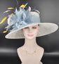 Church Kentucky Derby Hat Carriage Tea Party Wedding Wide Brim   Hat in Solid Sinamay Hat White with light/Powder  blue