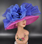 Fuchsia Pink & Royal Blue Sinamay Wide Brim Kentucky Derby Hat