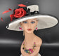 Sinamay Kentucky Derby Hat: Wide Brim Rose Flowers, Red Feathers