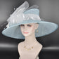 Powder Blue Sinamay Derby Hat: Wide Brim Wedding Tea Party