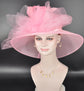 Pink Organza Kentucky Derby Hat: Medium Brim Wedding Tea Party Hat