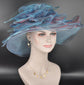 Medium Brim One Flower Blue  for Church, Wedding, Tea Party, Kentucky Derby Hat Medium Brim Organza Hat