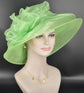 Green Organza Kentucky Derby Hat: Medium Brim Wedding Tea Party Hat