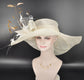 Ivory Sinamay Kentucky Derby Hat: Gold Feather Flower Wide Brim