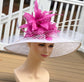 Wide Brim Sinamay Kentucky Derby Hat: Hot Pink Feather Church Hat