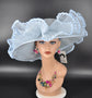 Powder Blue Sinamay Kentucky Derby Hat: Wide Brim Crin Wave