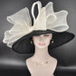 Black Sinamay Derby Hat: Wide Brim, Ivory Bow