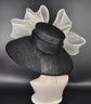 Black Sinamay Derby Hat: Wide Brim, Ivory Bow