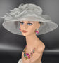 Organza Kentucky Derby Hat: Silver Gray Medium Brim Flower Tea Party Hat