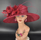 Burgundy Sinamay Derby Hat: Wide Brim Feather Ascot Hat