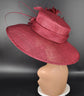 Burgundy Sinamay Derby Hat: Wide Brim Feather Ascot Hat