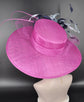 Wide Brim Sinamay Hat Church Kentucky Derby Hat Carriage Tea Party Wedding Hat Fuchsia Pink w Navy Blue Powder Blue Oaks day hat