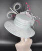 Powder  Blue w Mix  Pink Wide Brim Sinamay Hat Church Kentucky Derby Hat  Tea Party Wedding Royal Ascot Hat Horse Race Oaks day hat