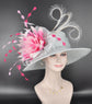 Powder  Blue w Mix  Pink Wide Brim Sinamay Hat Church Kentucky Derby Hat  Tea Party Wedding Royal Ascot Hat Horse Race Oaks day hat