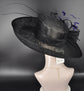 Black Sinamay Derby Hat: Purple Feather Church Ascot Hat