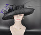 Black Sinamay Derby Hat: Purple Feather Church Ascot Hat