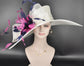 Wide Brim Sinamay Derby Hat: White, Navy & Hot Pink Flower