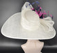 Wide Brim Sinamay Derby Hat: White, Navy & Hot Pink Flower