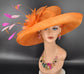 Orange Sinamay Kentucky Derby Hat: Wide Brim Royal Ascot Race Hat