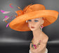 Orange Sinamay Kentucky Derby Hat: Wide Brim Royal Ascot Race Hat