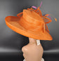 Orange Sinamay Kentucky Derby Hat: Wide Brim Royal Ascot Race Hat