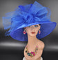 Medium Brim One Flower Royal Blue  for Church, Wedding, Tea Party, Kentucky Derby Hat Medium Brim Organza Hat