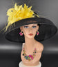 Audrey Hepburn Style DomYe Hat Kentucky Derby Hat Tea Party Carriage Party  Wide Brim Sinamay Hat Black +Yellow