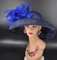 Navy & Royal Blue Sinamay Derby Hat: Audrey Hepburn Style Feathered Brim