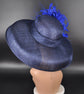Navy & Royal Blue Sinamay Derby Hat: Audrey Hepburn Style Feathered Brim