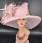 Dusty Pink Kentucky Derby Hat: Wide Brim Sinamay Feathered Church Hat
