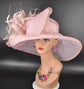 Dusty Pink Kentucky Derby Hat: Wide Brim Sinamay Feathered Church Hat