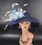Hepburn Style Hat Kentucky Derby Hat Tea Party Carriage Party Wide Brim Sinamay Hat Navy Blue +Fuchsia Pink Baby Pink( More colors options)