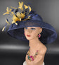 Navy Blue Pink Gold Wide Brim Sinamay Hat for Kentucky Derby, Ascot Racing Hat, Elegant Wedding Guest Hat, Mother of the Bride Hat