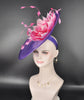 Purple Sinamay Kentucky Derby Hat with Pink Feather Flower