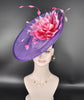Purple Sinamay Kentucky Derby Hat with Pink Feather Flower