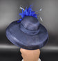 Navy & Royal Blue Sinamay Kentucky Derby Hat: Feathered Wide Brim