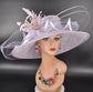 Lilac Sinamay Wide Brim Hat: Feather Flower Kentucky Derby Hat