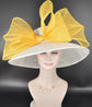 Sinamay Derby Hat: White Wide Brim with Yellow Bow